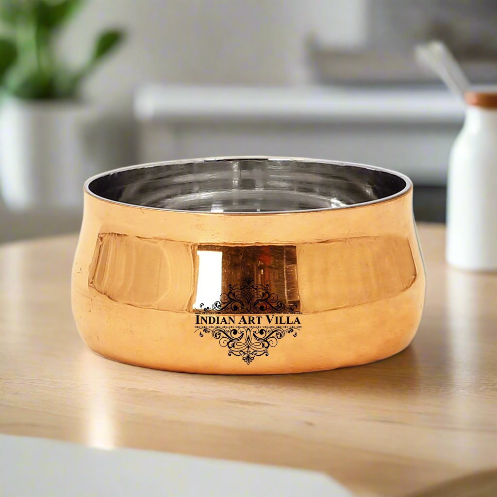 Handmade Pure Steel Copper Curved Bowl, Plain Design, Dinnerware, Serveware
