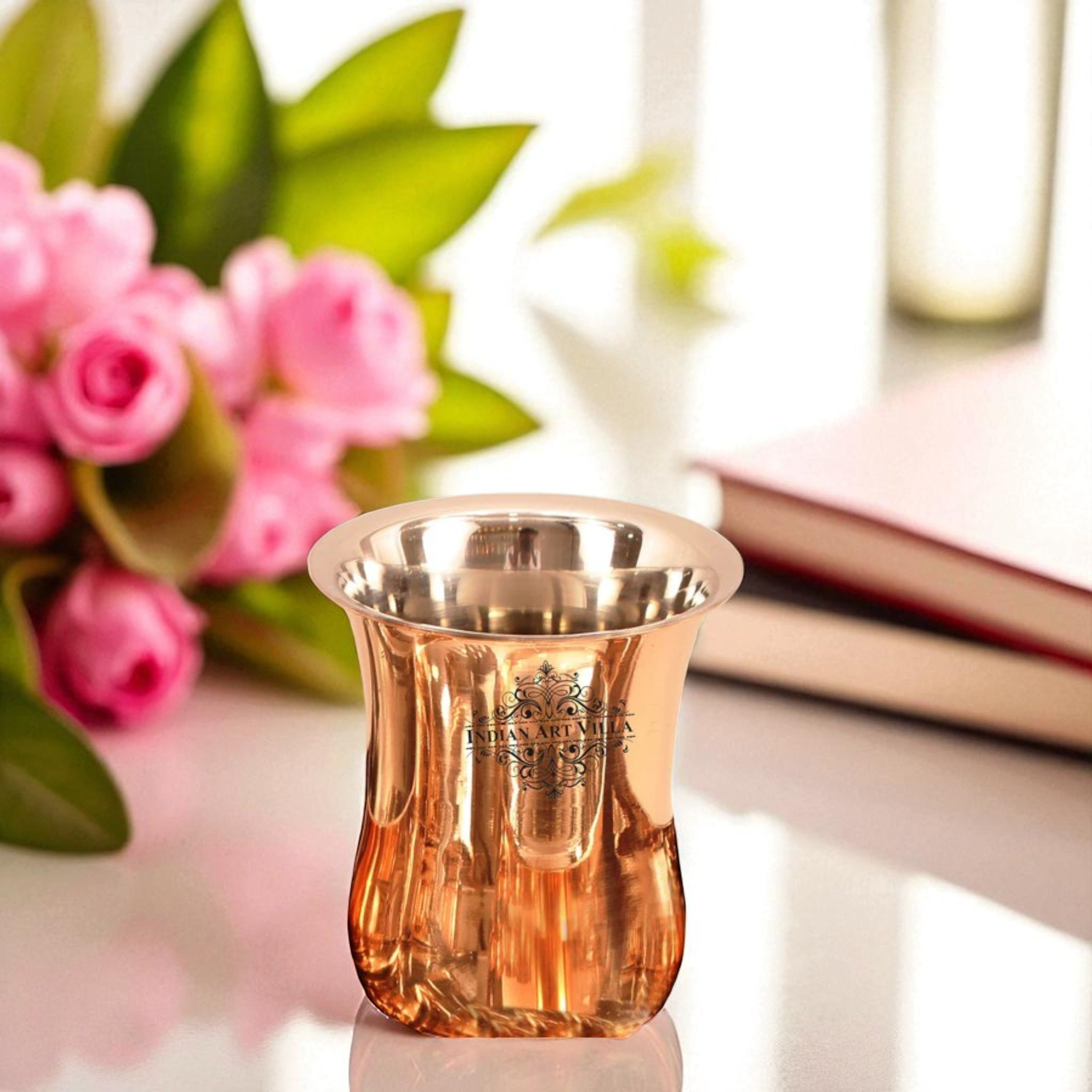 Steel Copper Curved Design Glass | Tumbler, Tableware, 300ml