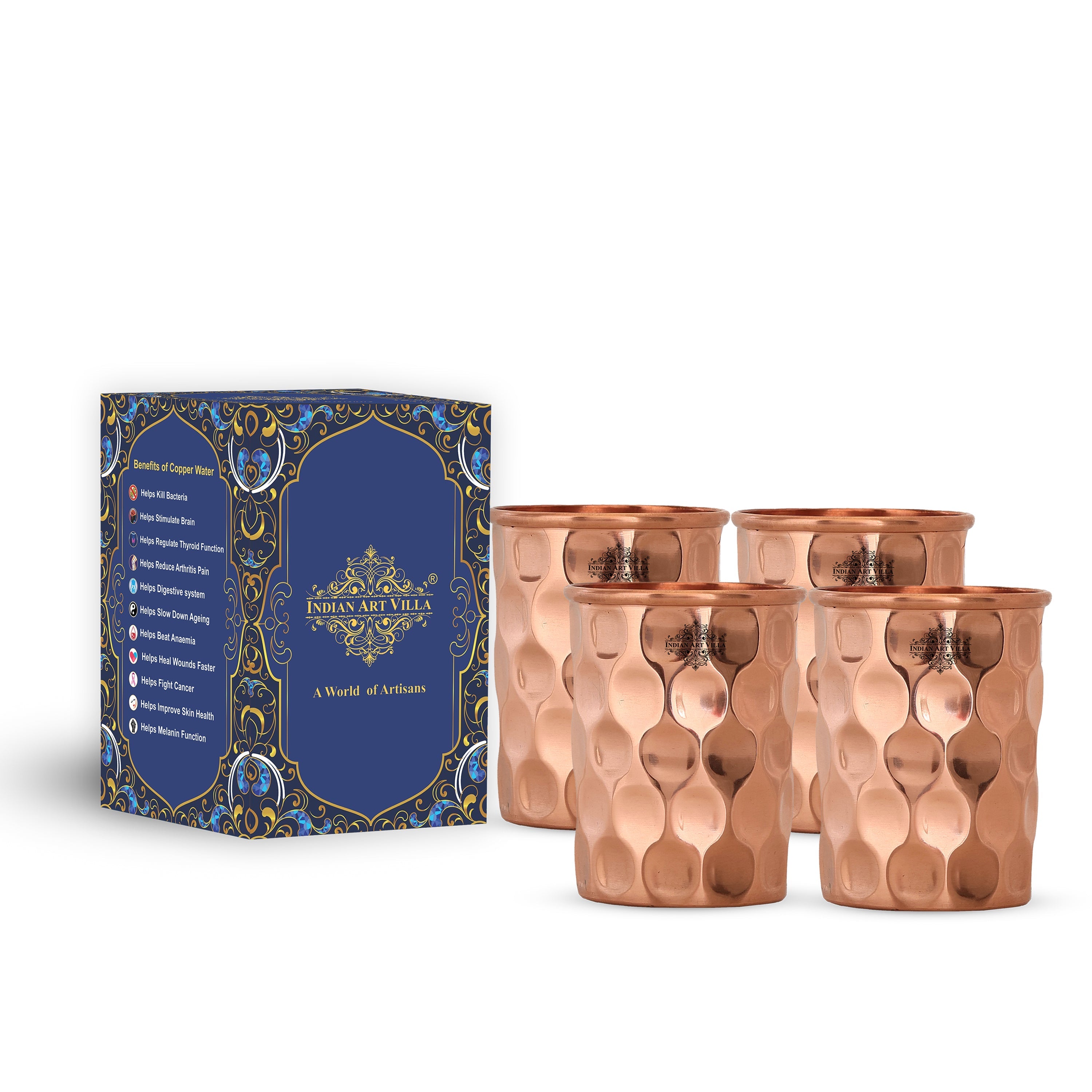 Pure Copper Diamond | Hammered | Shine Finish | Luxury Glasses-275 ML