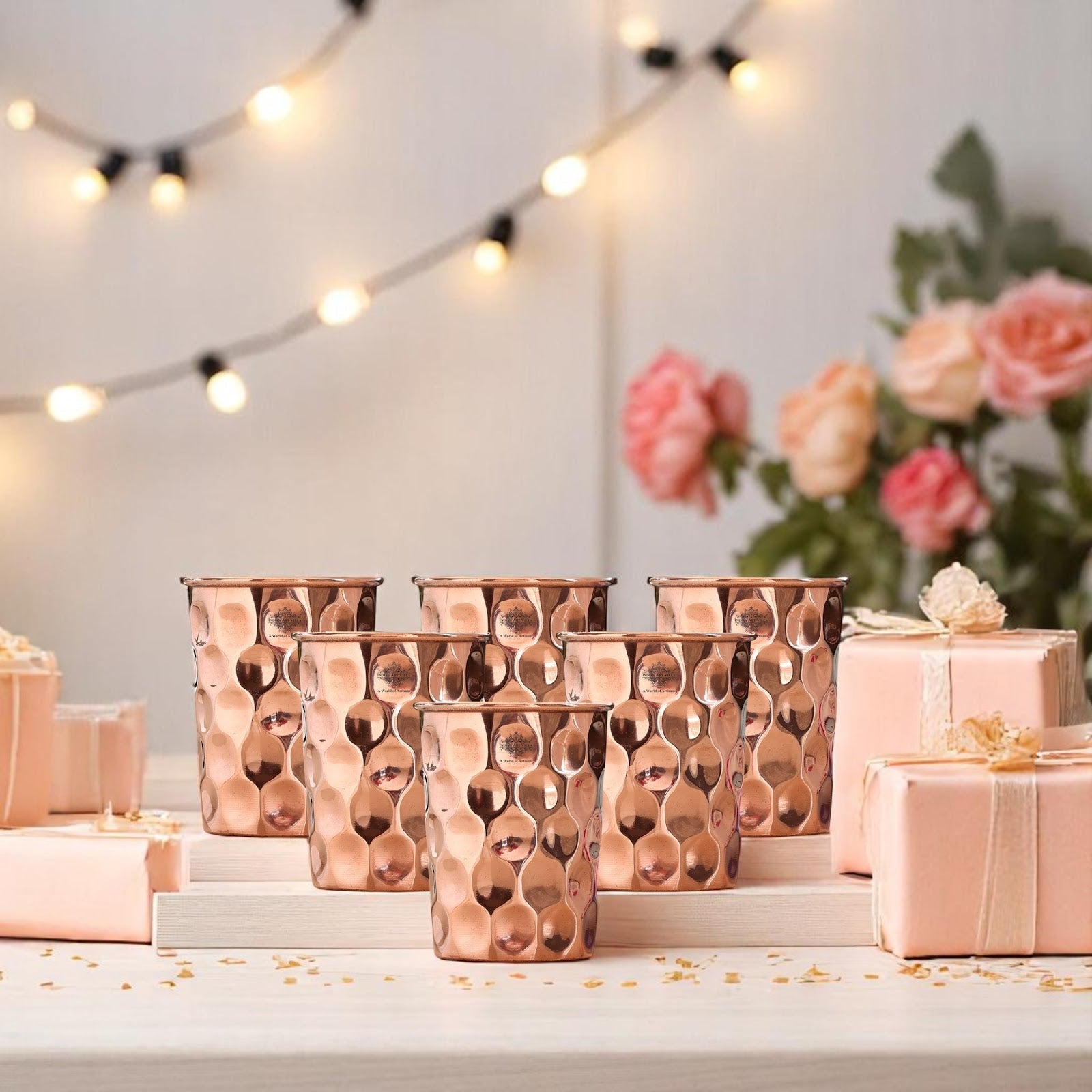 Pure Copper Diamond | Hammered | Shine Finish | Luxury Glasses-275 ML
