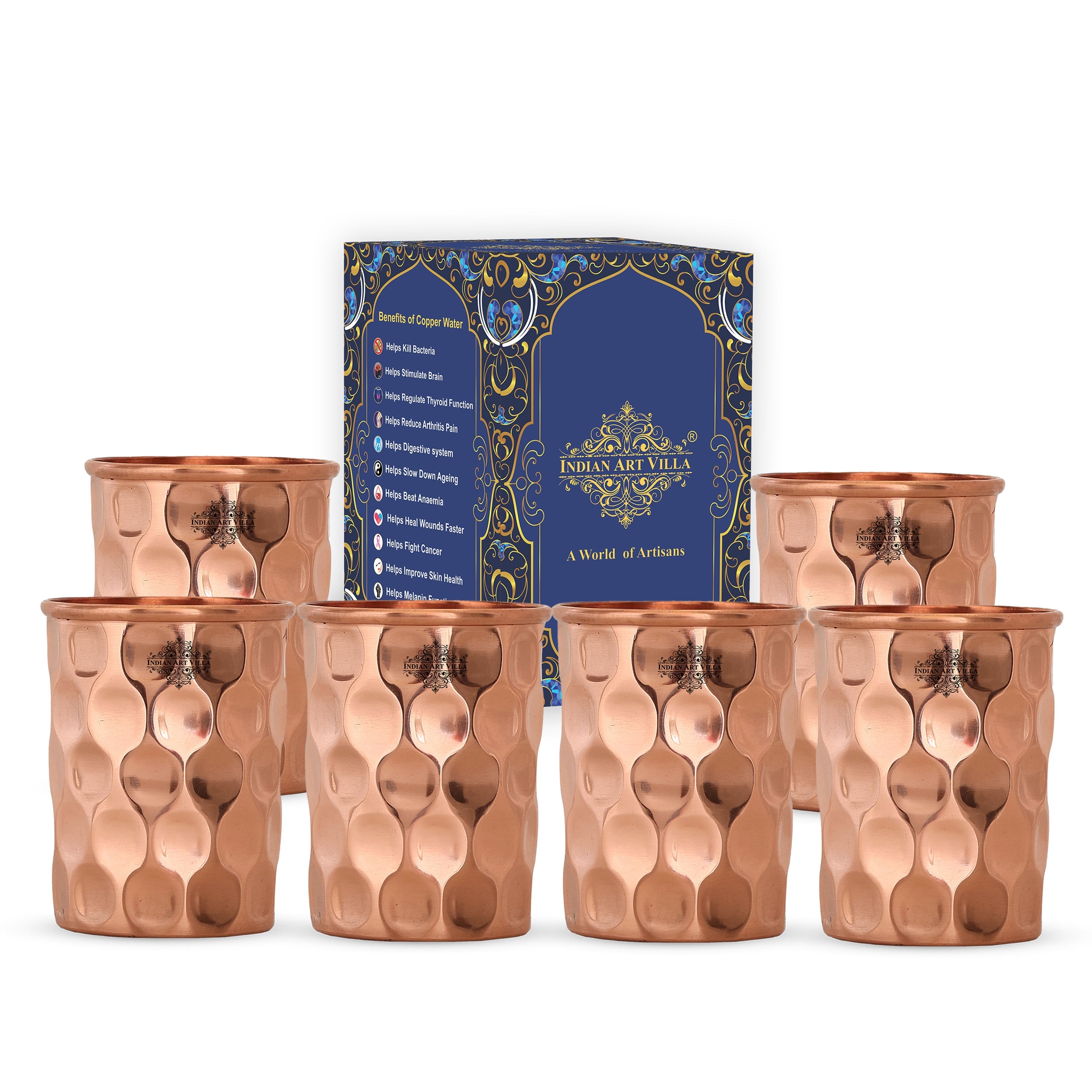 Pure Copper Diamond | Hammered | Shine Finish | Luxury Glasses-275 ML