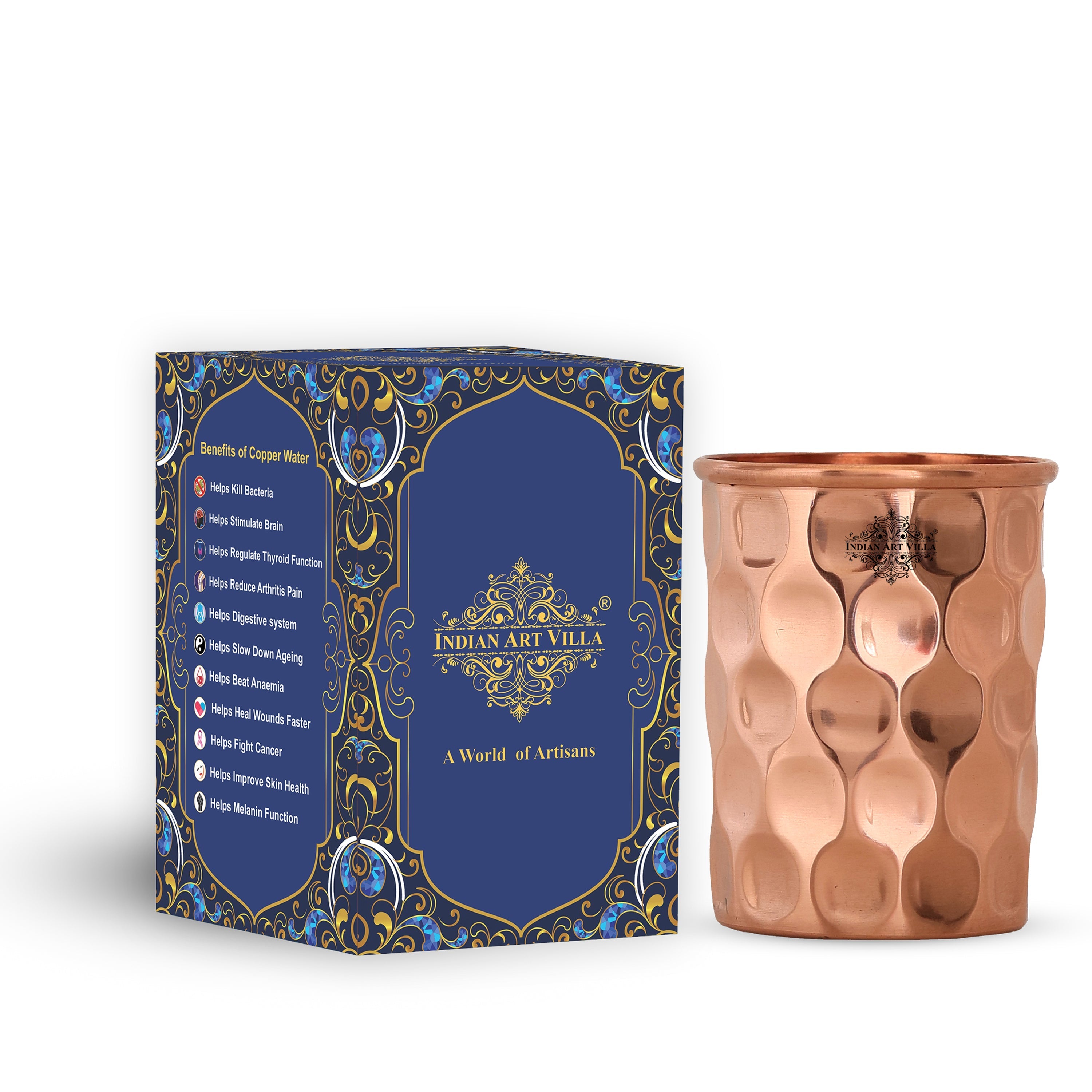 Pure Copper Diamond | Hammered | Shine Finish | Luxury Glasses-275 ML