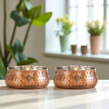 Indian Art Villa, Steel Copper Antique Finish Hammered Curved Bowl