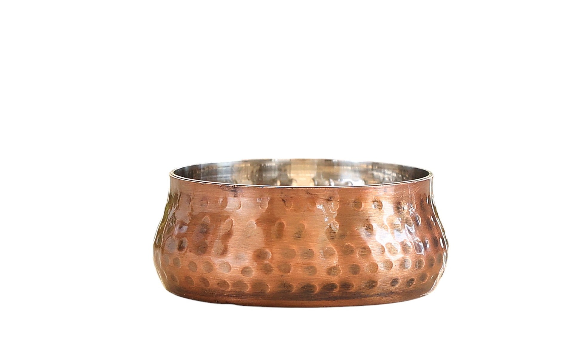 Indian Art Villa, Steel Copper Antique Finish Hammered Curved Bowl