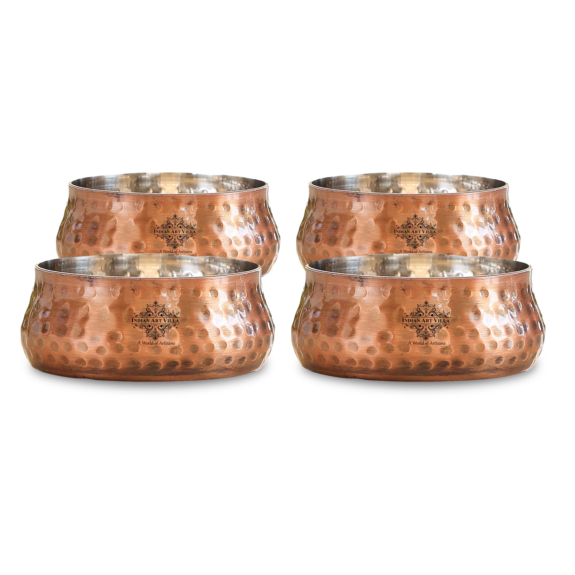 Indian Art Villa, Steel Copper Antique Finish Hammered Curved Bowl