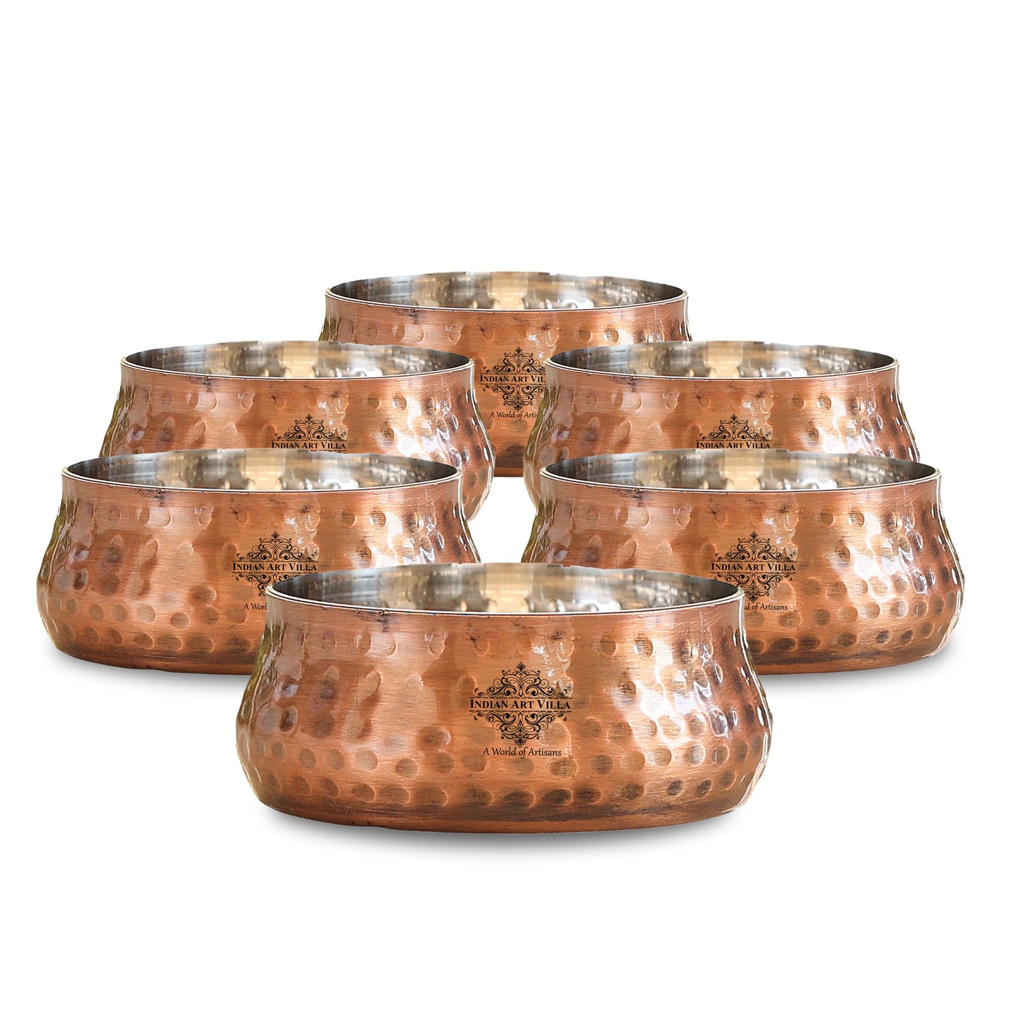 Indian Art Villa, Steel Copper Antique Finish Hammered Curved Bowl