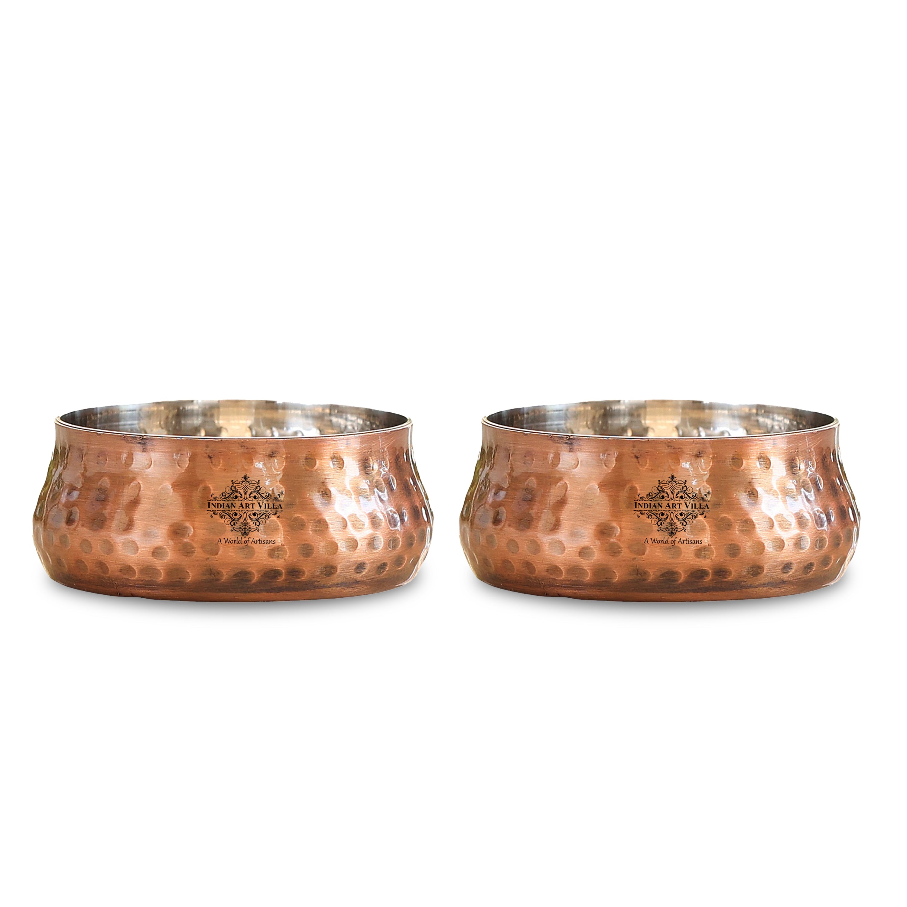 Indian Art Villa, Steel Copper Antique Finish Hammered Curved Bowl