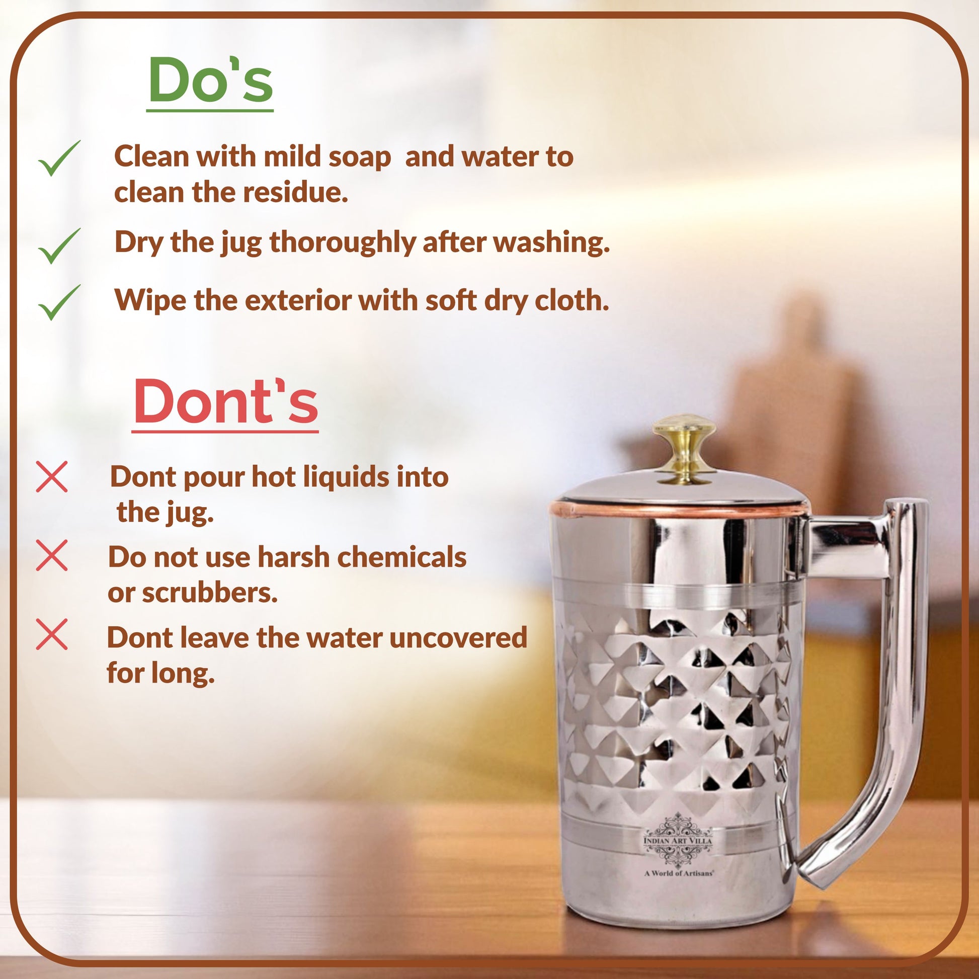 Pure Steel Copper Diamond Design Jug