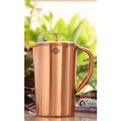 Pure Copper Plain & Matt  Hammered Jug With Brass Knob on Lid