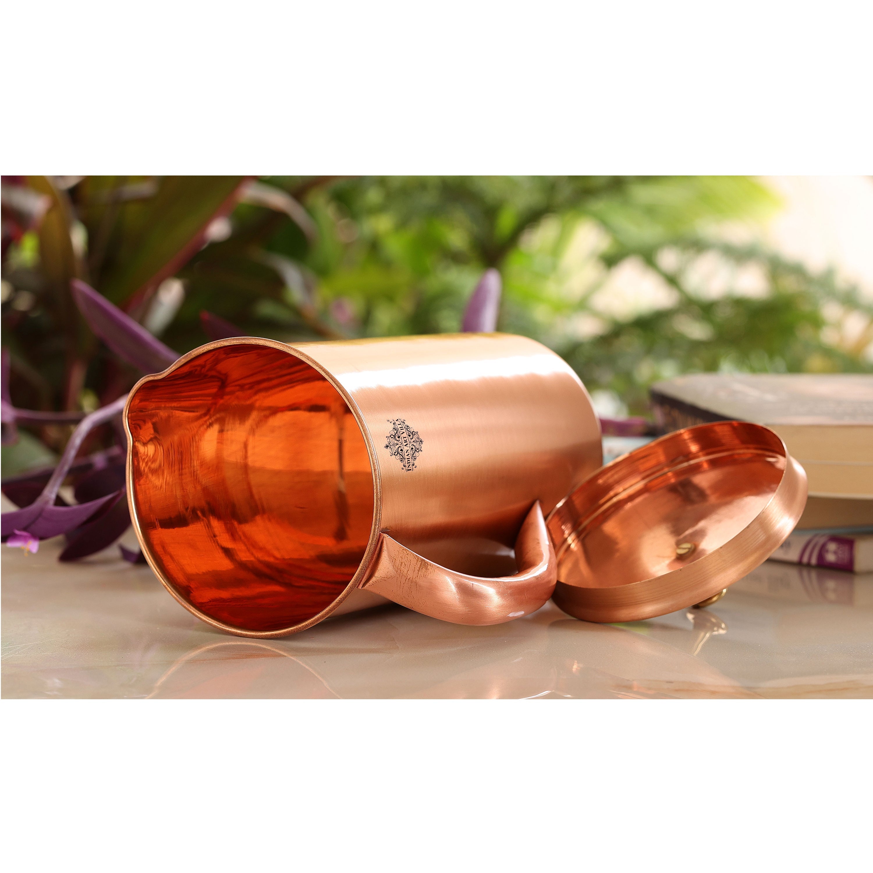 Pure Copper Plain & Matt  Hammered Jug With Brass Knob on Lid