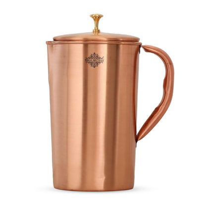 Pure Copper Plain & Matt  Hammered Jug With Brass Knob on Lid