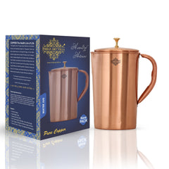 Pure Copper Plain & Matt  Hammered Jug With Brass Knob on Lid