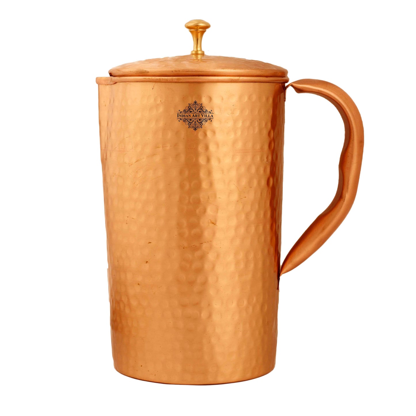 Pure Copper Plain & Matt  Hammered Jug With Brass Knob on Lid
