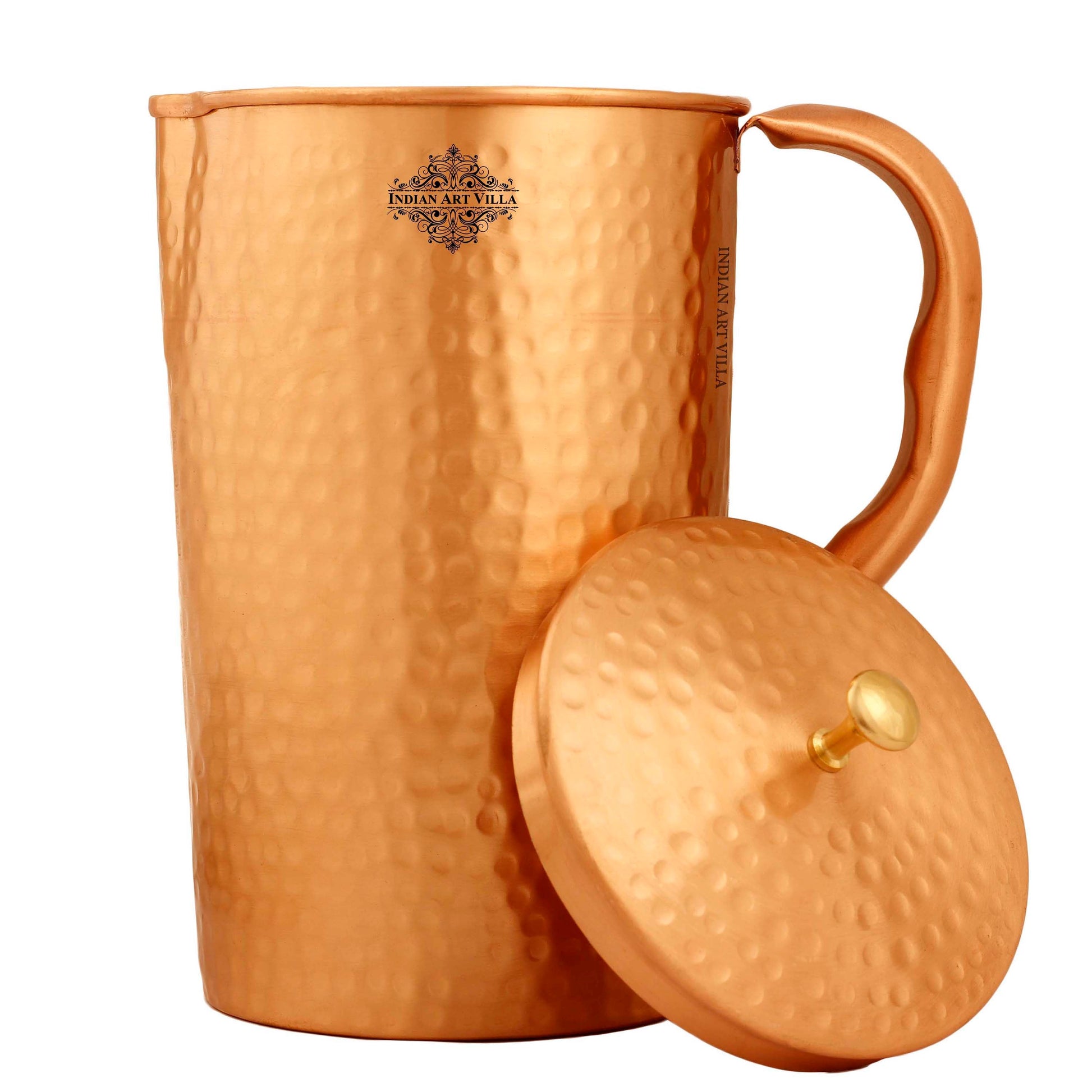 Pure Copper Plain & Matt  Hammered Jug With Brass Knob on Lid