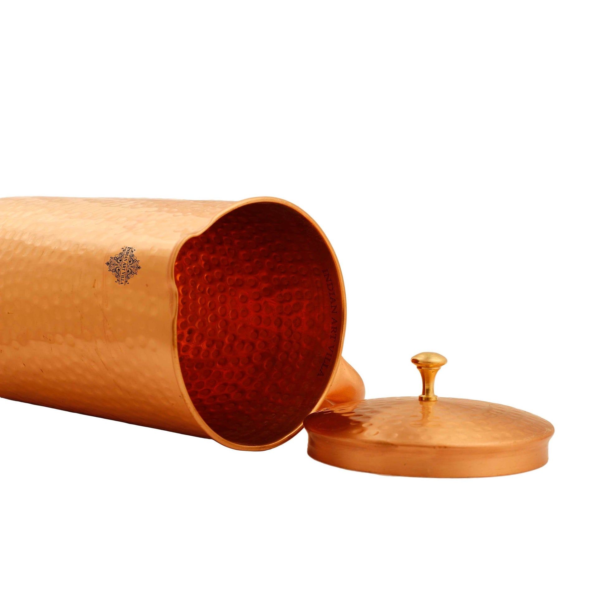 Pure Copper Plain & Matt  Hammered Jug With Brass Knob on Lid