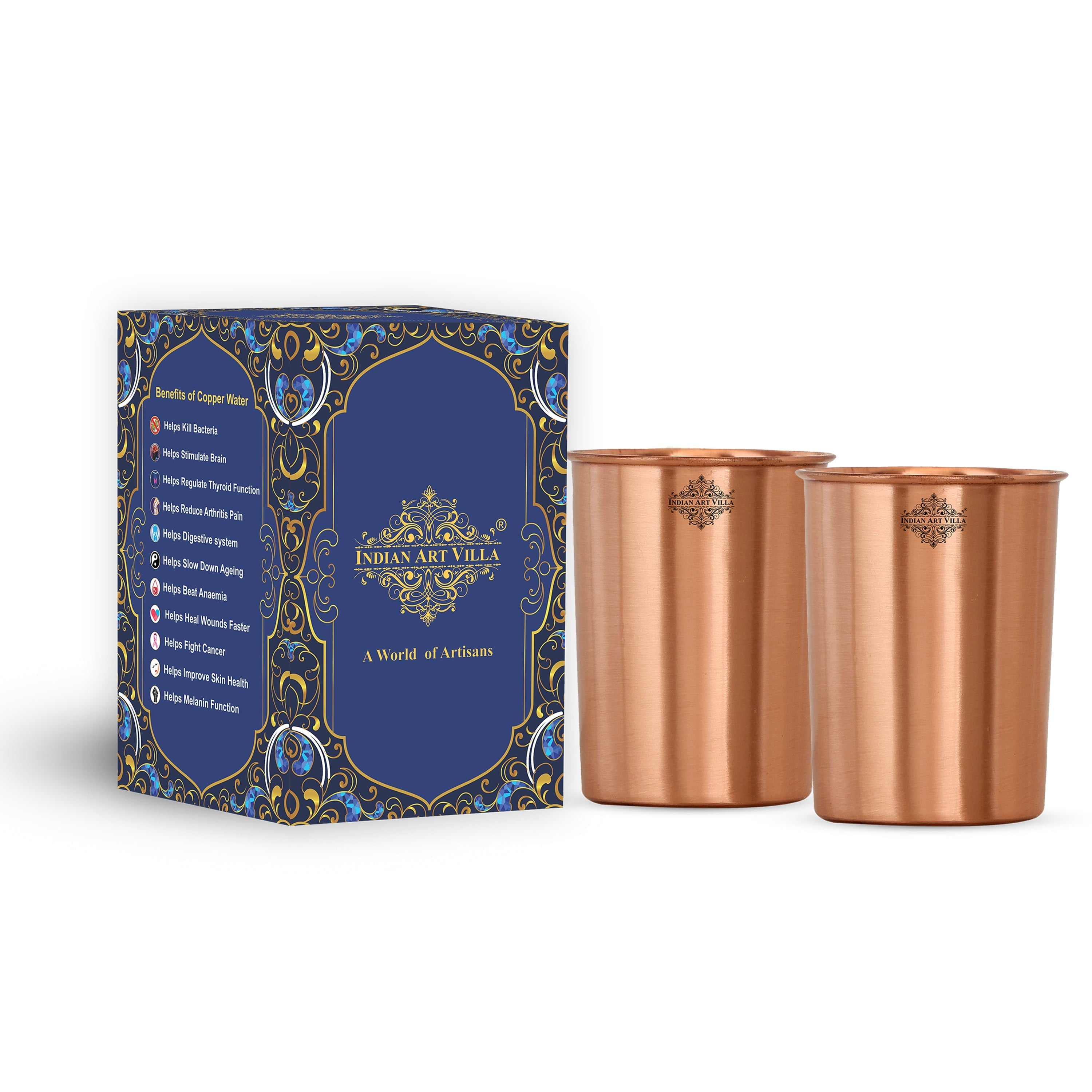 Pure Copper Lacquer Coated Plain & Hammered Design Glass 275 ML