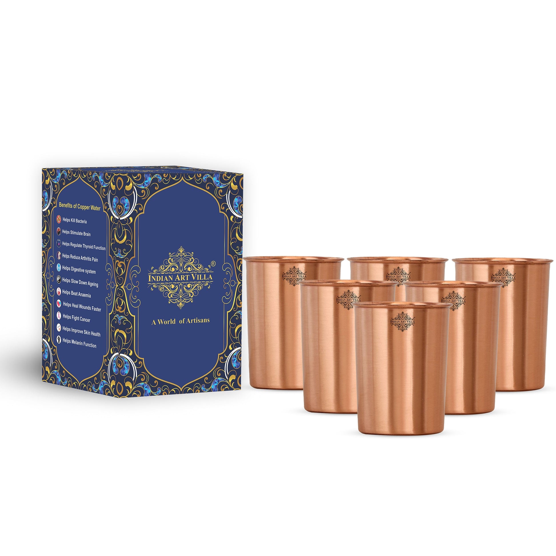 Pure Copper Lacquer Coated Plain & Hammered Design Glass 275 ML