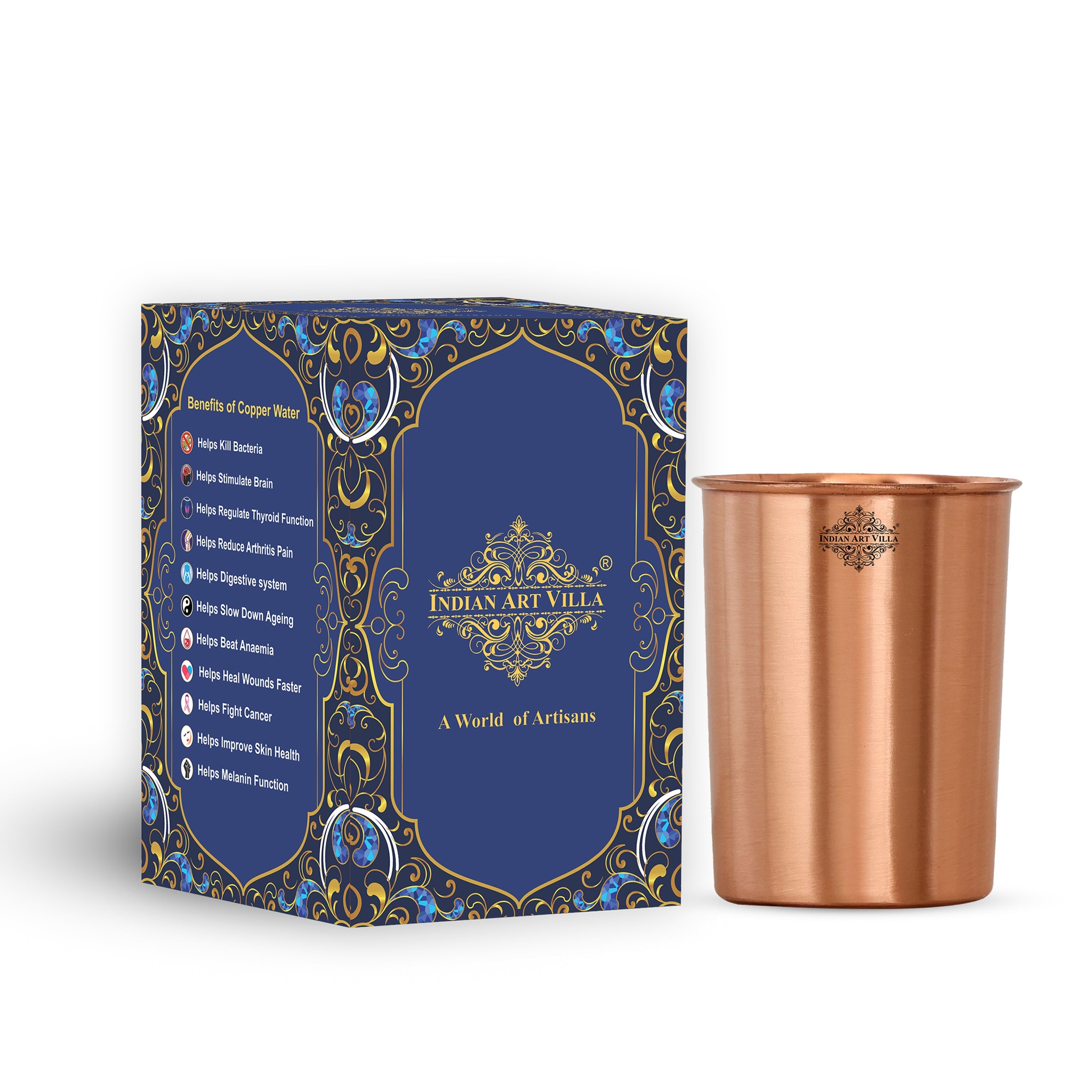 Pure Copper Lacquer Coated Plain & Hammered Design Glass 275 ML