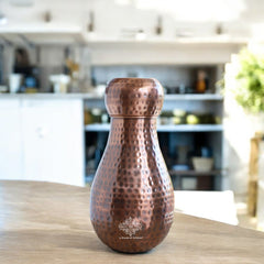 Pure Copper Hammered Design Bedroom Water Bottle with Inbuilt Glass