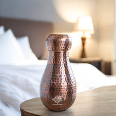 Pure Copper Hammered Design Bedroom Water Bottle with Inbuilt Glass