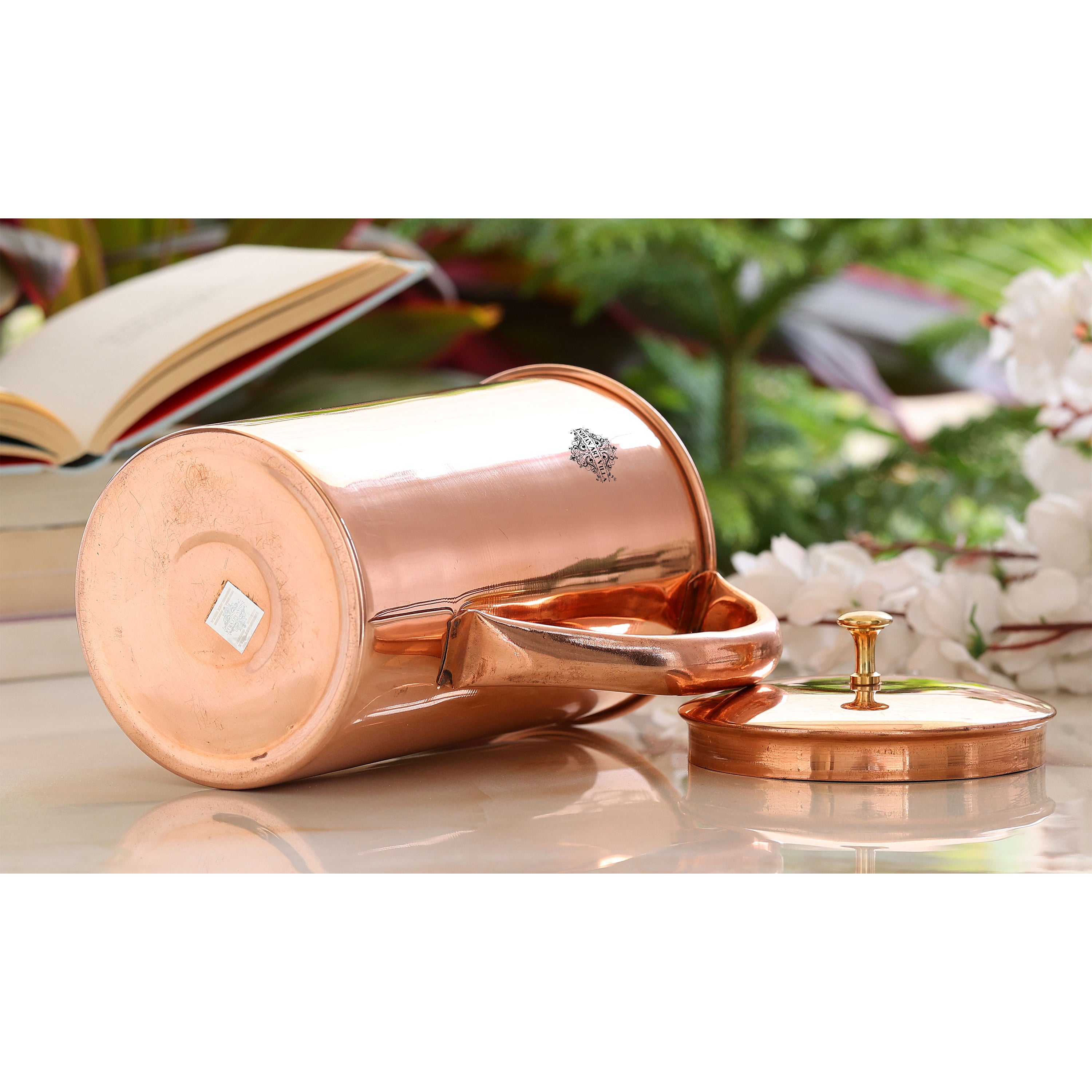 Pure Copper Jug With Diamond Hammered Beeding & Plain Design