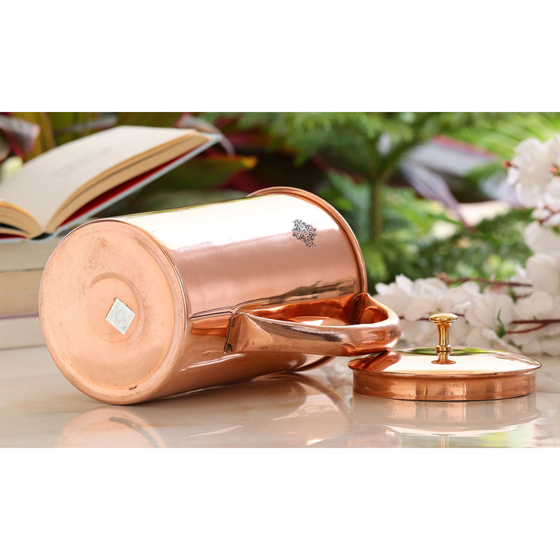 Pure Copper Jug With Diamond Hammered Beeding & Plain Design