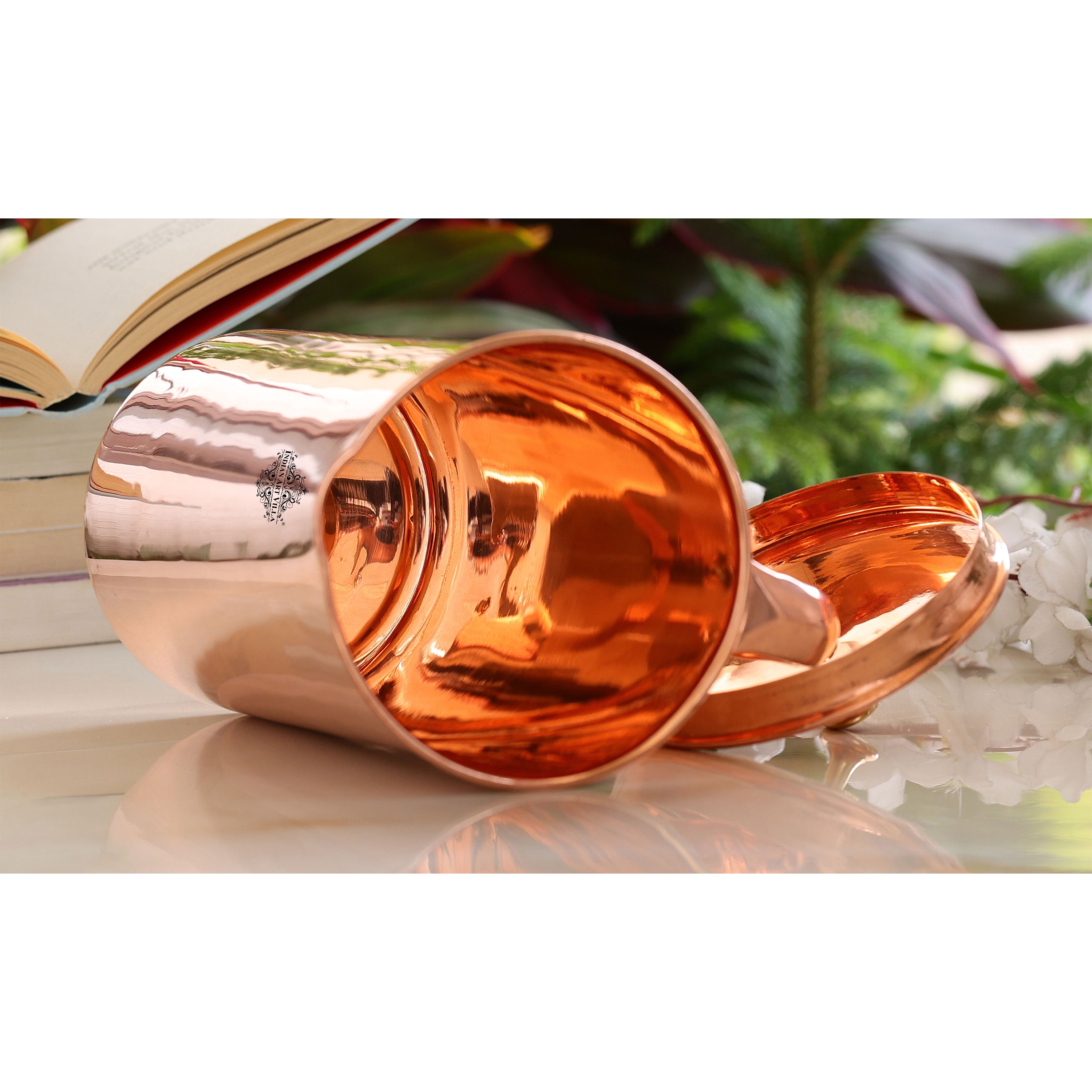 Pure Copper Jug With Diamond Hammered Beeding & Plain Design