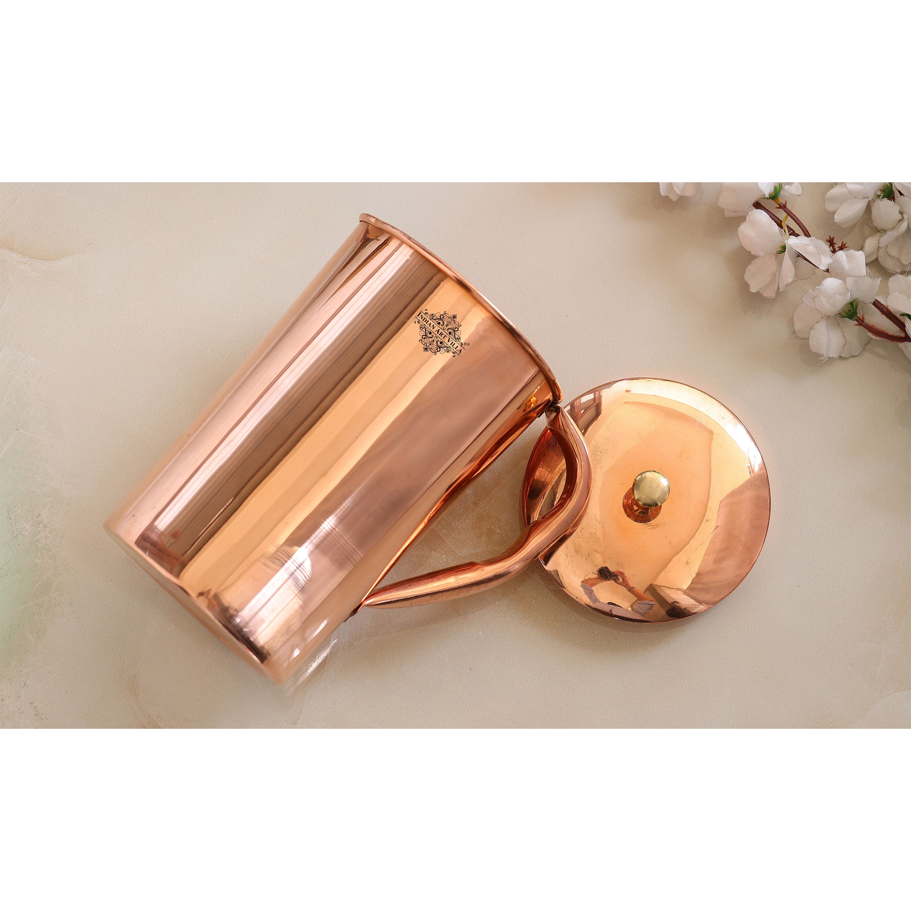 Pure Copper Jug With Diamond Hammered Beeding & Plain Design