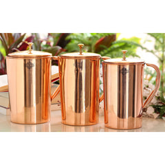 Pure Copper Jug With Diamond Hammered Beeding & Plain Design