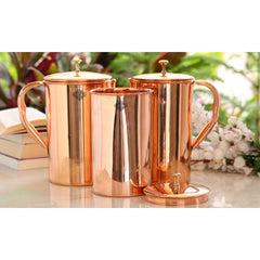 Pure Copper Jug With Diamond Hammered Beeding & Plain Design