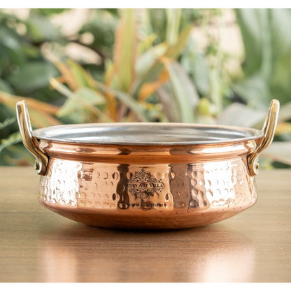 Pure Copper Handi With Handle Inside Tin Lining, Hammered Design, Serveware & Tableware