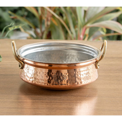 Pure Copper Handi With Handle Inside Tin Lining, Hammered Design, Serveware & Tableware