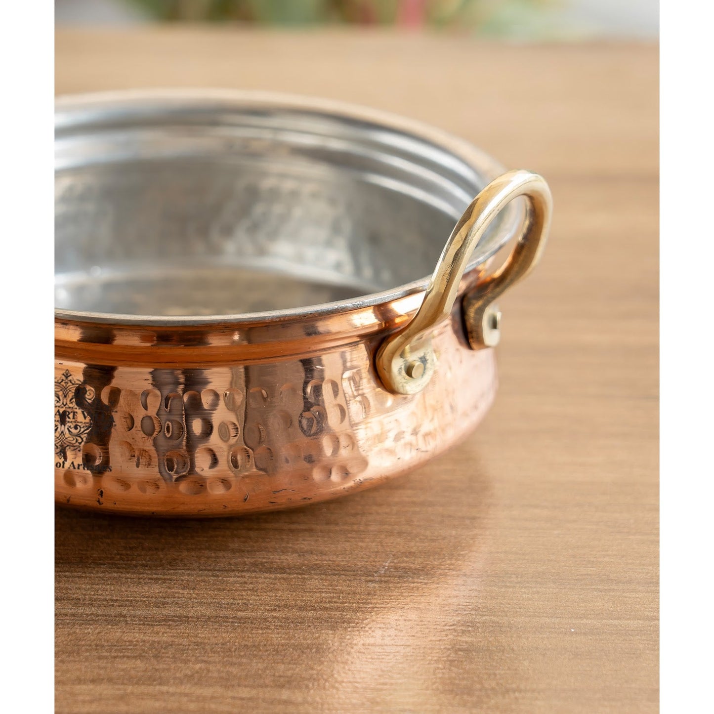 Pure Copper Handi With Handle Inside Tin Lining, Hammered Design, Serveware & Tableware