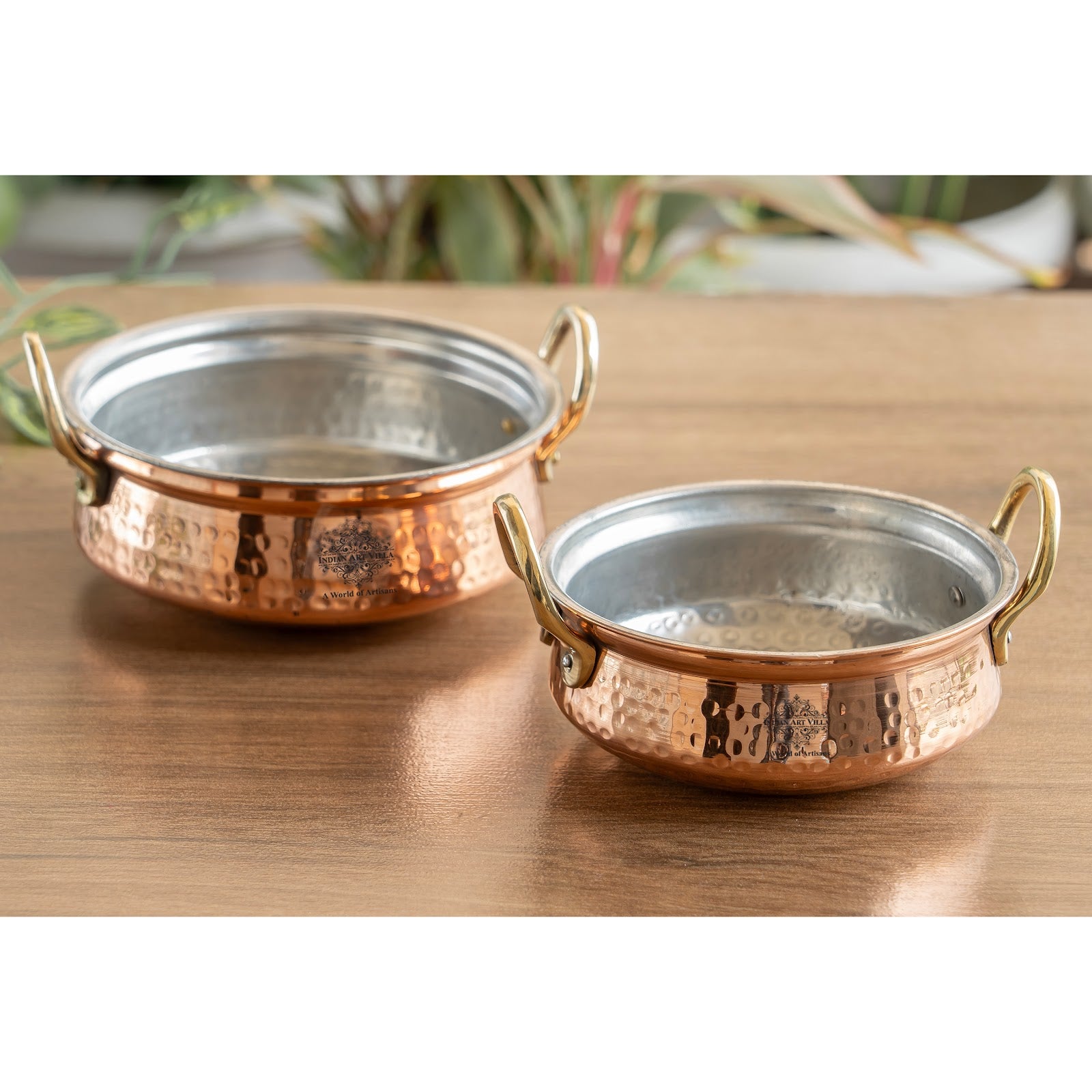 Pure Copper Handi With Handle Inside Tin Lining, Hammered Design, Serveware & Tableware