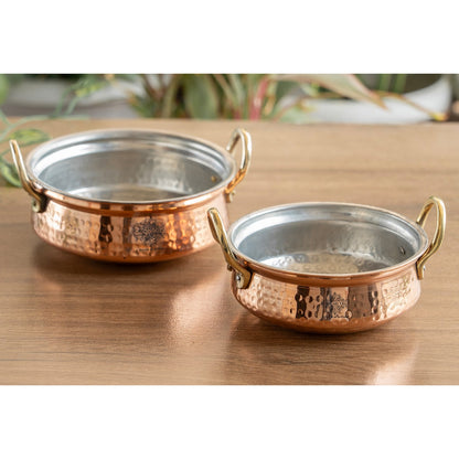 Pure Copper Handi With Handle Inside Tin Lining, Hammered Design, Serveware & Tableware