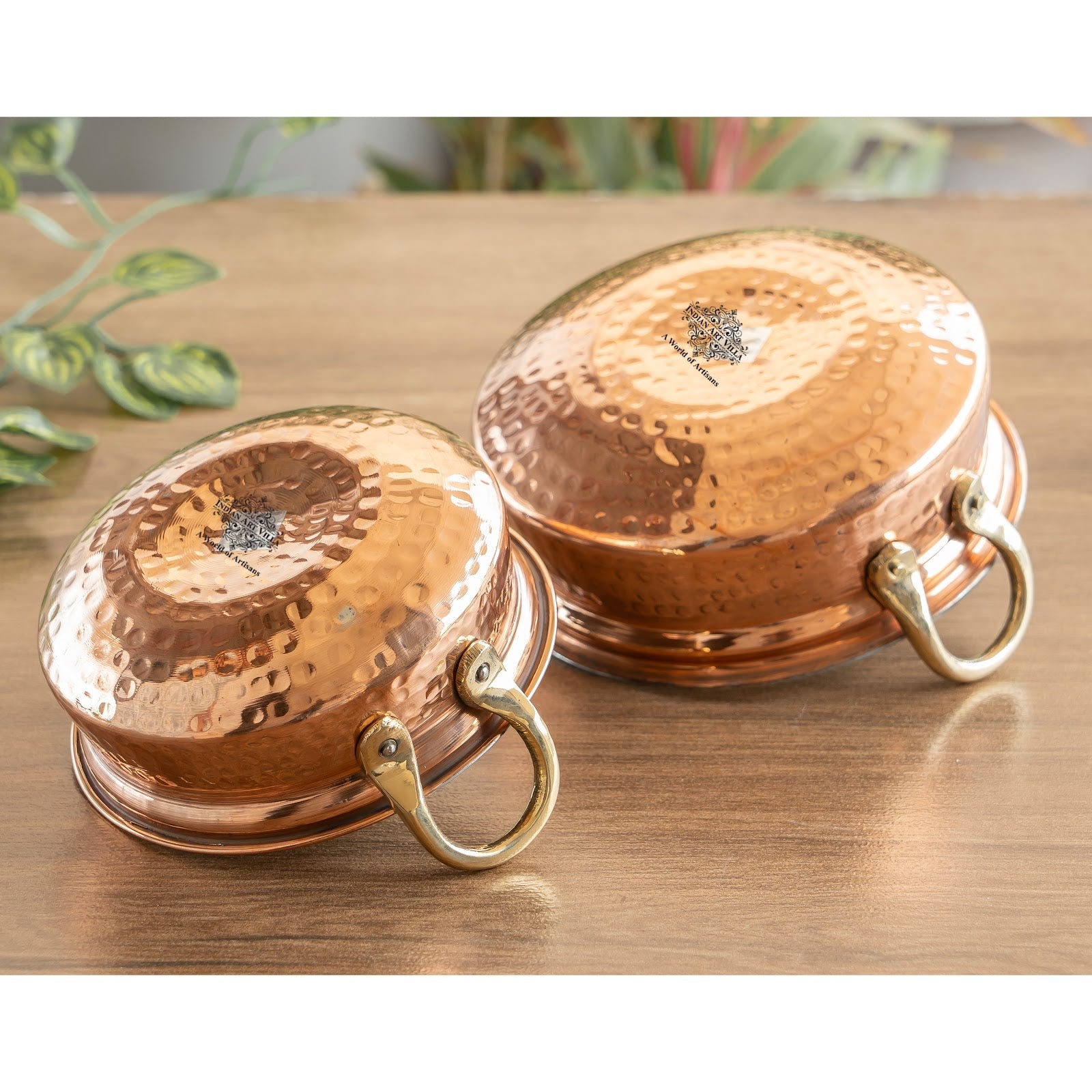 Pure Copper Handi With Handle Inside Tin Lining, Hammered Design, Serveware & Tableware