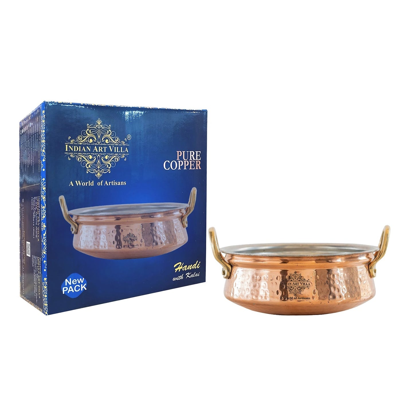 Pure Copper Handi With Handle Inside Tin Lining, Hammered Design, Serveware & Tableware