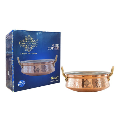 Pure Copper Handi With Handle Inside Tin Lining, Hammered Design, Serveware & Tableware