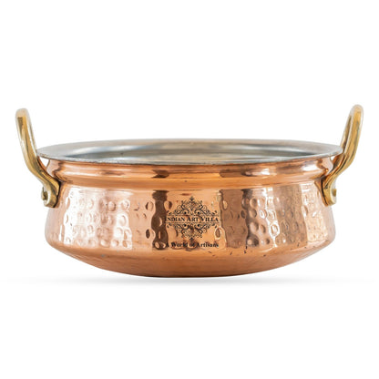 Pure Copper Handi With Handle Inside Tin Lining, Hammered Design, Serveware & Tableware