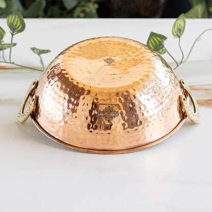 Pure Copper Kadai With Tin Lining, Hammered Design, Cookware & Tableware