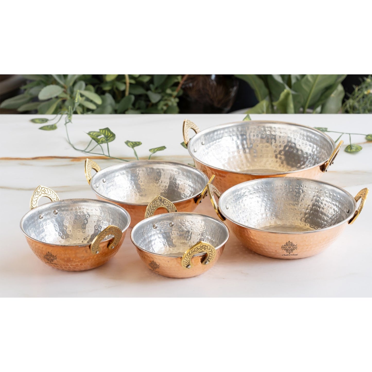 Pure Copper Kadai With Tin Lining, Hammered Design, Cookware & Tableware