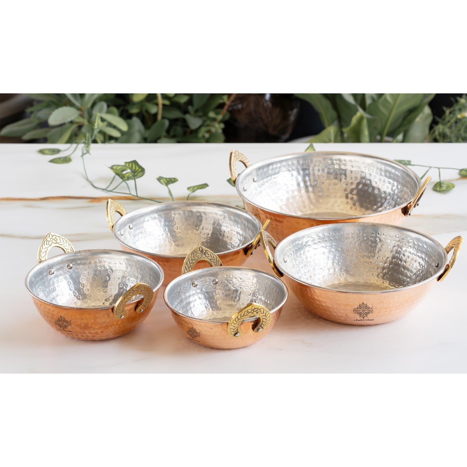 Pure Copper Kadai With Tin Lining, Hammered Design, Cookware & Tableware
