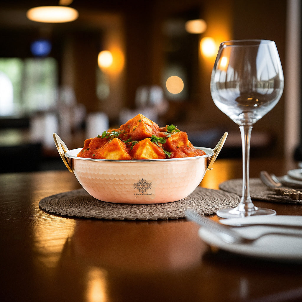 Pure Copper Kadai With Tin Lining, Hammered Design, Cookware & Tableware