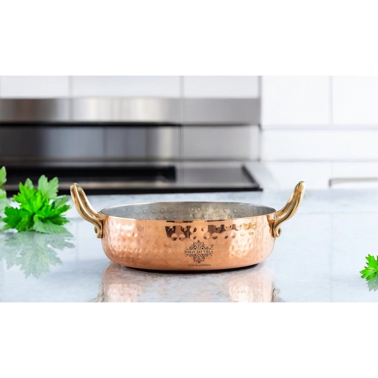 Pure Copper Round Dish, Pan Double Brass Handle With Tin Lining