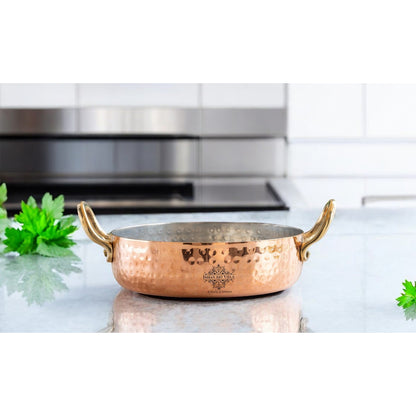 Pure Copper Round Dish, Pan Double Brass Handle With Tin Lining
