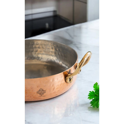 Pure Copper Round Dish, Pan Double Brass Handle With Tin Lining