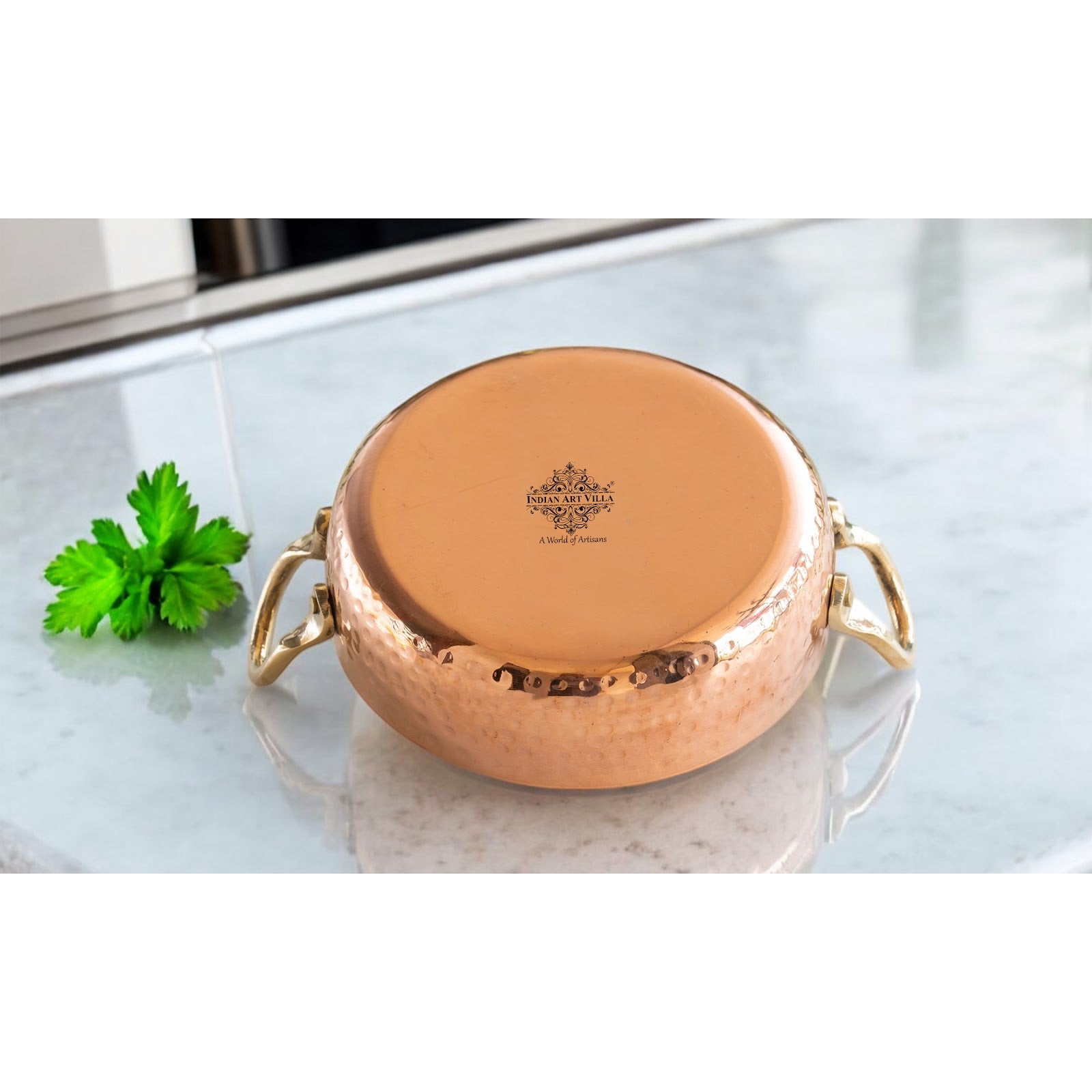 Pure Copper Round Dish, Pan Double Brass Handle With Tin Lining