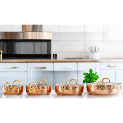 Pure Copper Round Dish, Pan Double Brass Handle With Tin Lining