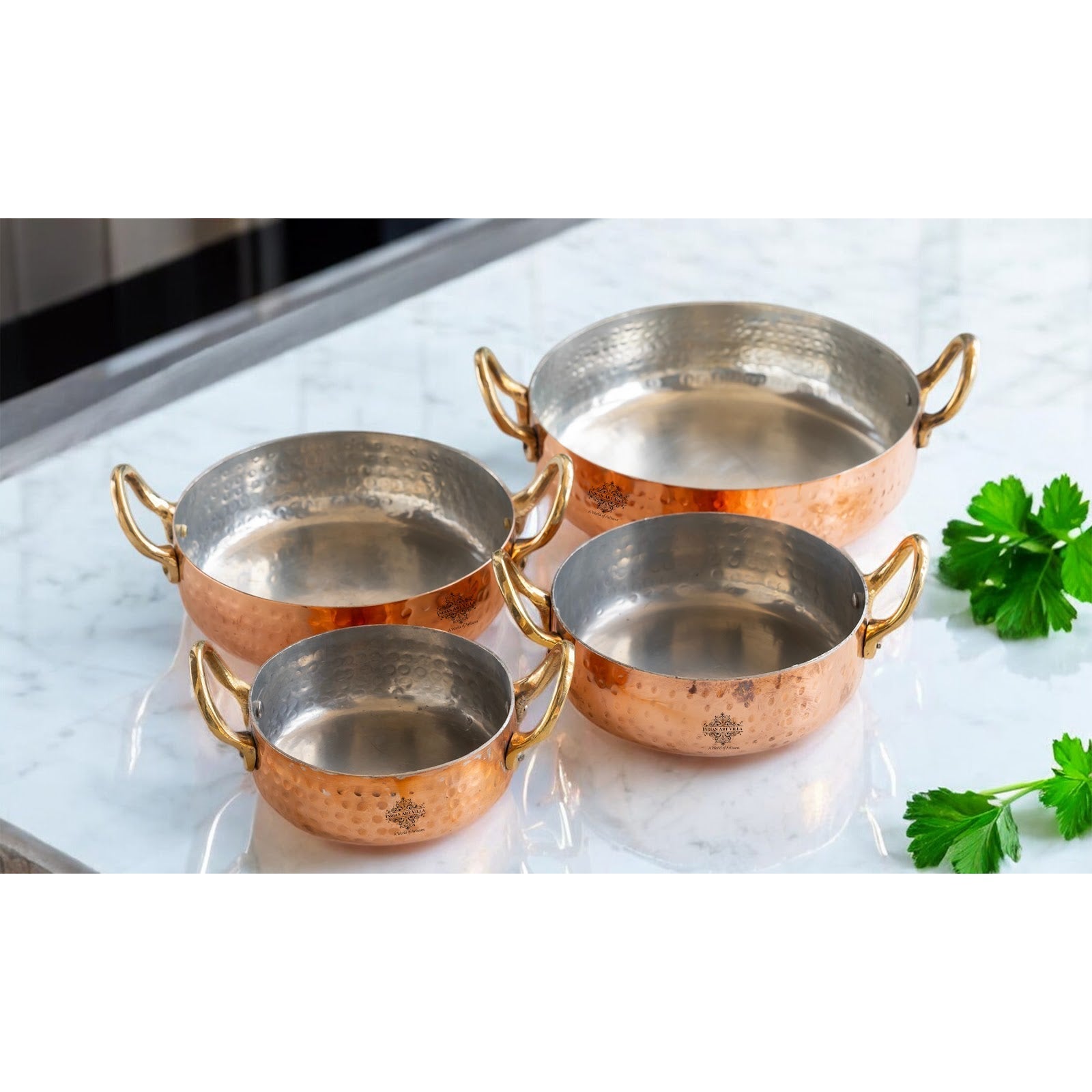 Pure Copper Round Dish, Pan Double Brass Handle With Tin Lining