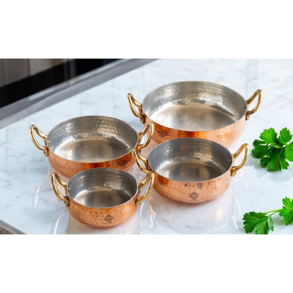 Pure Copper Round Dish, Pan Double Brass Handle With Tin Lining